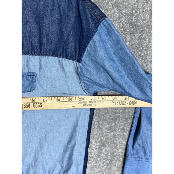 ana A New Approach Chambray‎ Patchwork Button Up Top Womens Size Small Blue - Picture 5 of 6